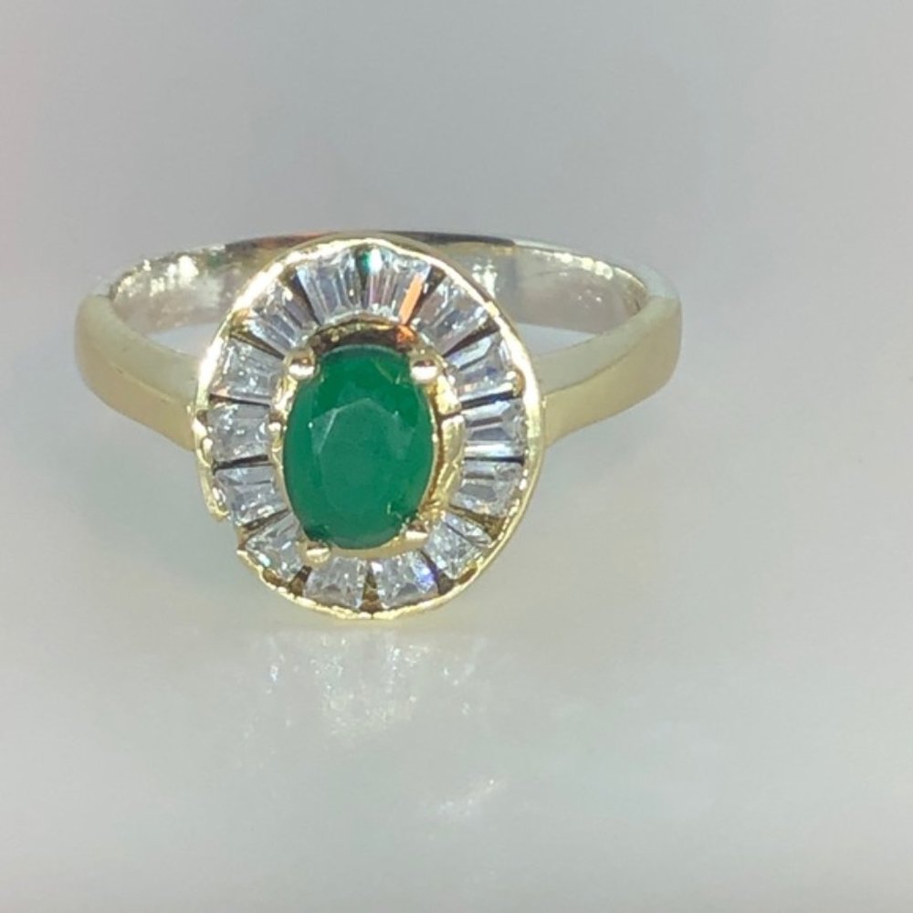 Emerald Sapphire Two Tone Turkish Silver 925 Ring - Picture 4 of 8
